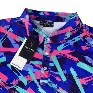 Yatta Mens Polo Shirt 2XL WF Performance Geometric 8 Track Golf 4 Way‎ Stretch